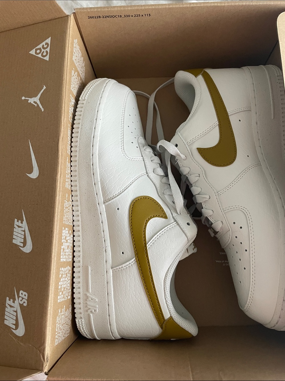 Nike Women's White / Bronzine Air Force 1 sneakers NWT